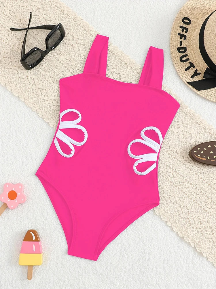 New Girls' Swimwear Girls' One-Piece Swimsuit with Hollow Design Wide Straps Suitable for Older Youngsters on The Beach 8-12Year