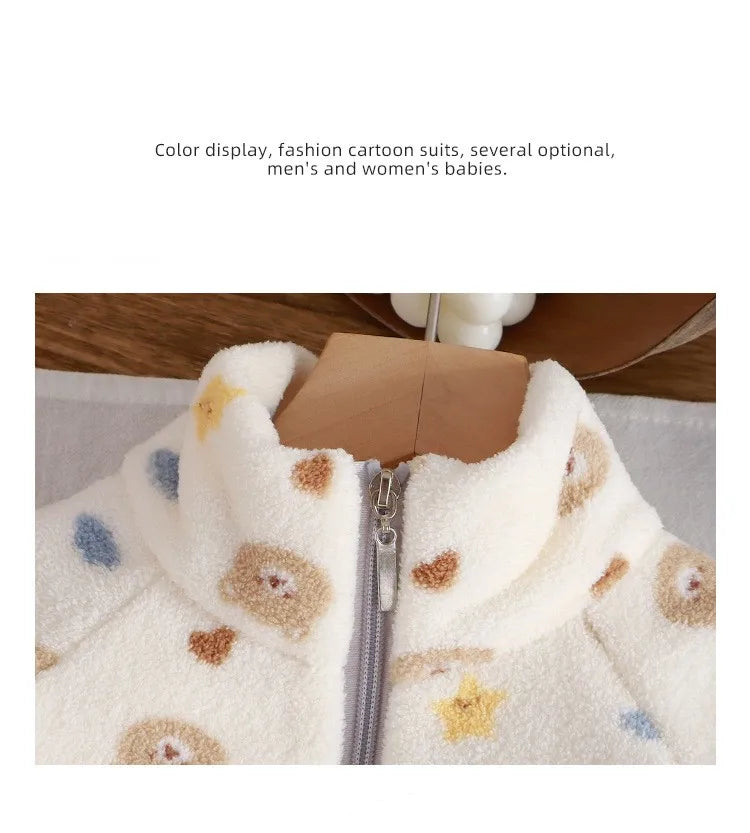 Baby Girl clothes new plush thickened two-piece set of fleece cartoon casual home clothes children's tops and bottom sets