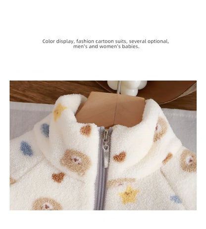 Baby Girl clothes new plush thickened two-piece set of fleece cartoon casual home clothes children's tops and bottom sets