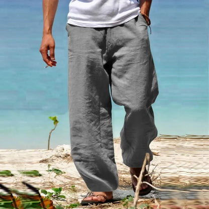 Men's Beach Pants Breathable Loose Straight Trousers Male Summer Casual Solid Color Japanese Streetwear