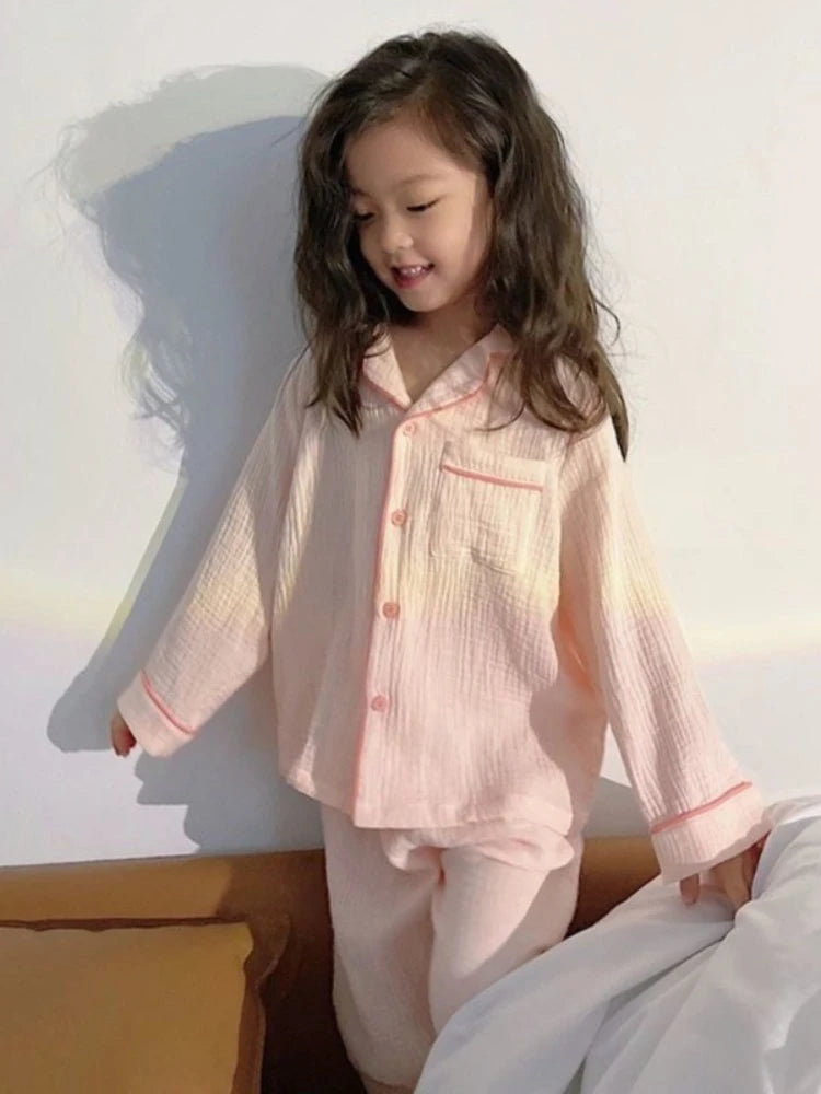 Kids Girls' Lightweight Style Pajamas Solid Color Long Sleeve Pant Set Air Conditioning Wear Indoor Outdoor Toddler Sleepwear