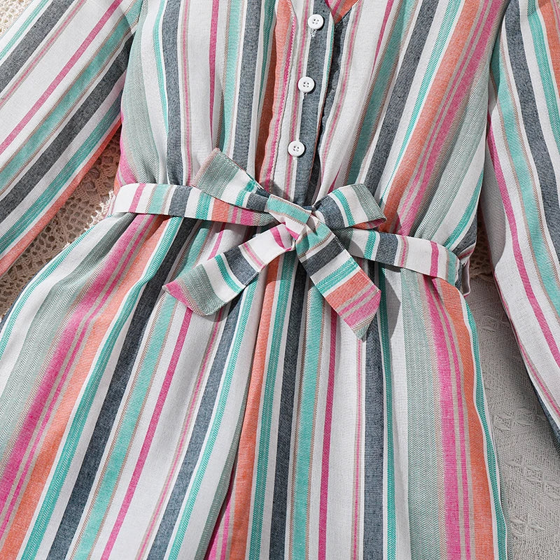 Girls 8-12 fashion jumpsuit, striped shirt-style romper with wide legs, lightweight and stylish for school and outdoor wear
