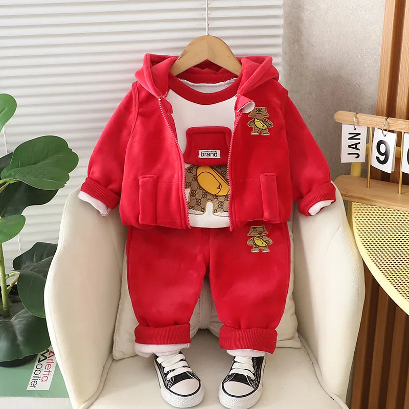 Winter Baby Boys Clothes Autumn Boys Clothing Sets Cute Cartoon Coat + Vest + Pants Girls Suits 1 2 3 4 Years New Kids Clothes