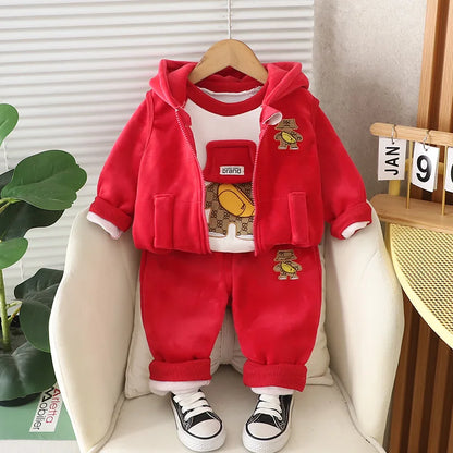 Winter Baby Boys Clothes Autumn Boys Clothing Sets Cute Cartoon Coat + Vest + Pants Girls Suits 1 2 3 4 Years New Kids Clothes