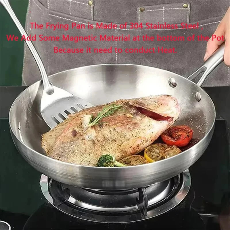 304 Stainless Steel Frying Pan NonStick Pan Fried Steak Pot Uncoated Kitchen Cookware For Gas Stove and Induction Cooker