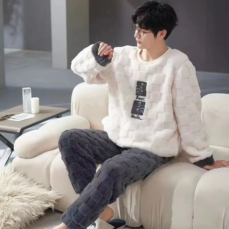 Sleepwear Pajamas for Men Winter Warm Nightwear Sleepwear for Sleeping Couple Big Size Pajamas Man Set Autumn Home Wear Suits
