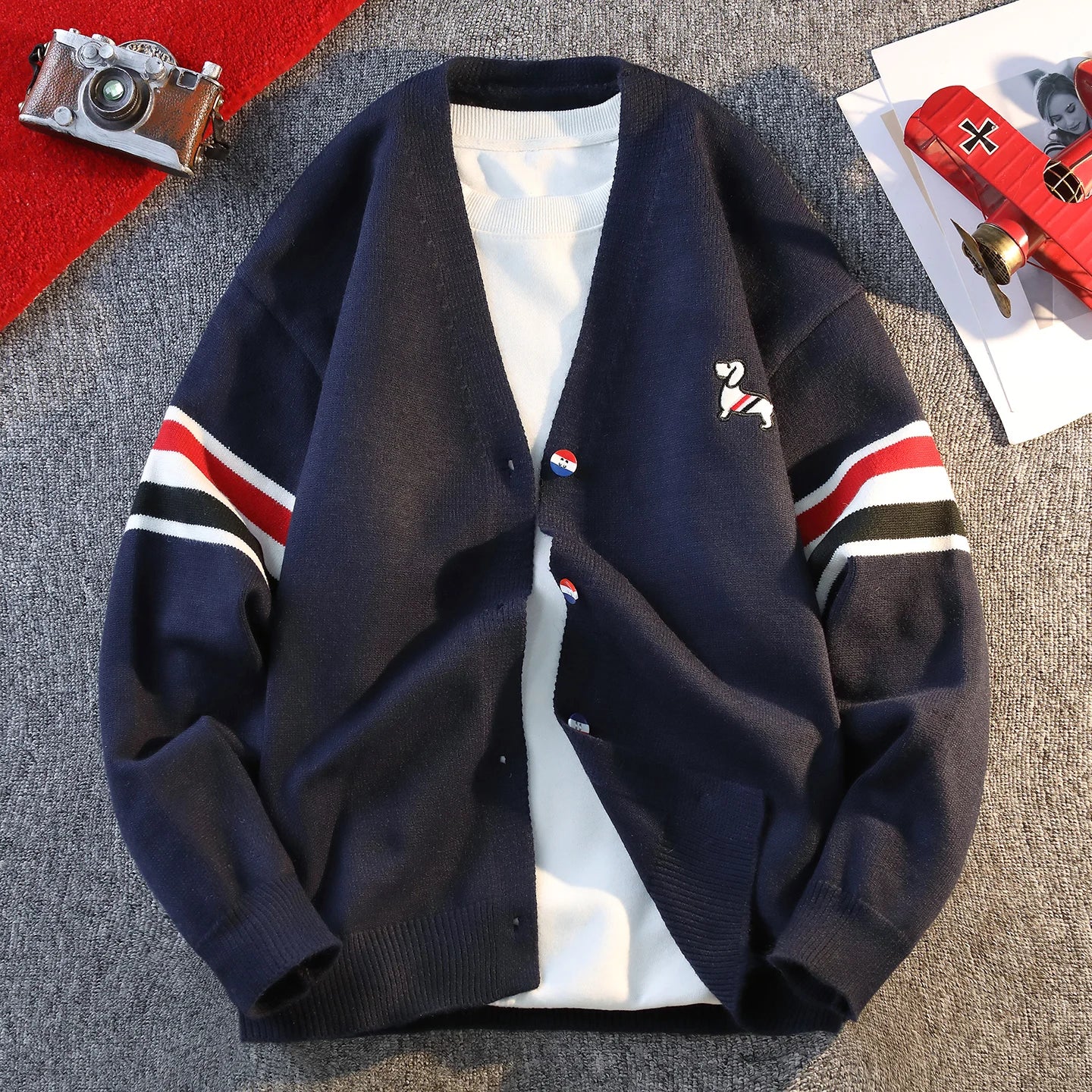Casual Knitted Sweater Coat for Men Couple Style Spring Autumn Outerwear Fashionable Men's Knitwear V-Neck Long Sleeve Top