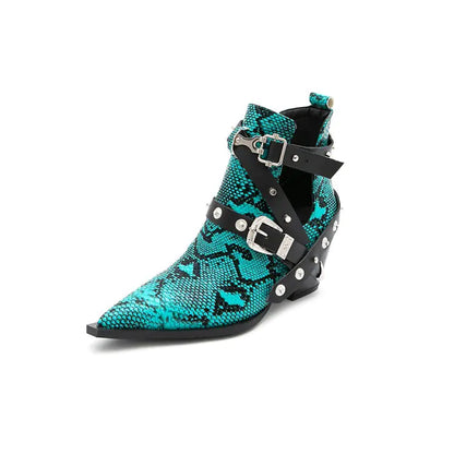 Women’s Short Pointed Toe Western Ankle Boots, 5CM Heels
