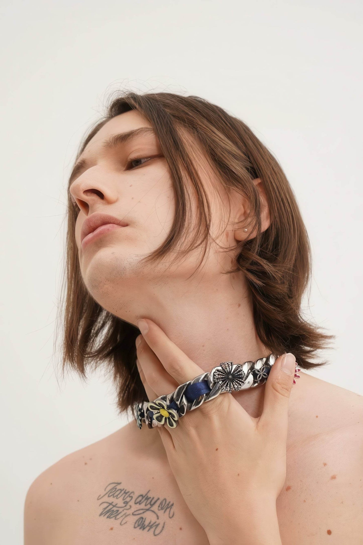 Satin Floral Cuban Chain - Unisex Ribbon Necklace Statement Piece