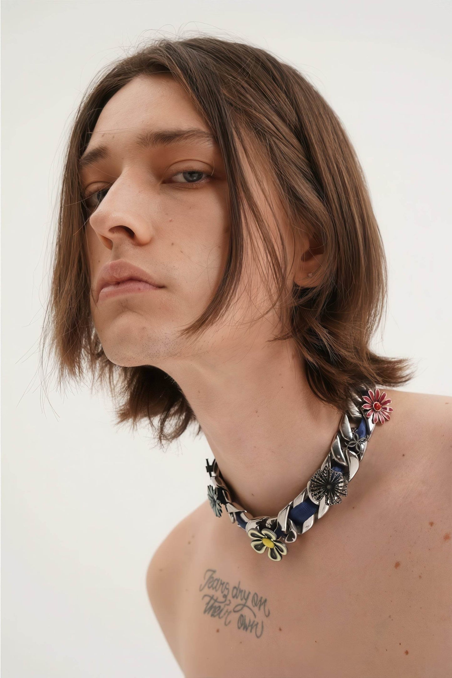 Satin Floral Cuban Chain - Unisex Ribbon Necklace Statement Piece