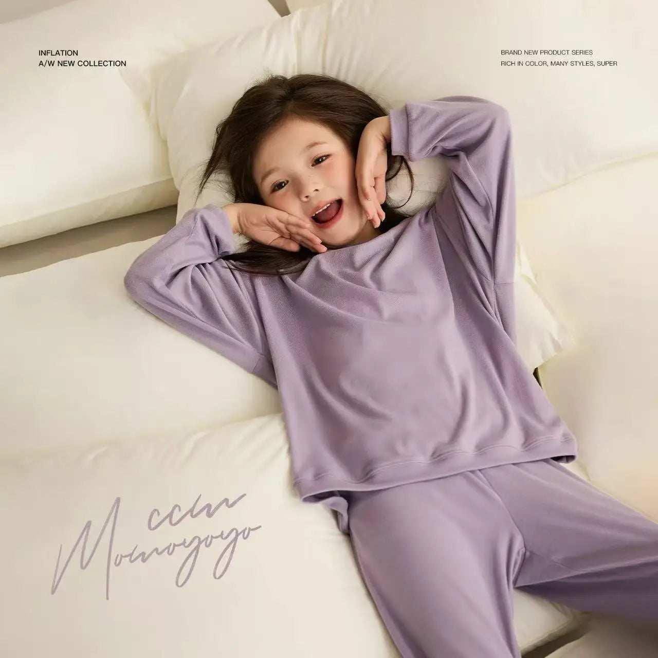 Girls Pajamas Sets Winter Autumn Sleepwear for Kids Solid Color Children's Loungewear Set Teenager Underwear Baby Pijama 3-14T