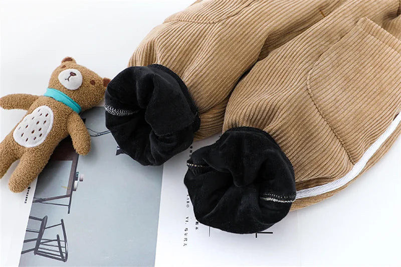 Baby boy clothes autumn winter plus velvet warm thickening suit boys and girls cartoon bear sweater + corduroy pants baby 2pcs