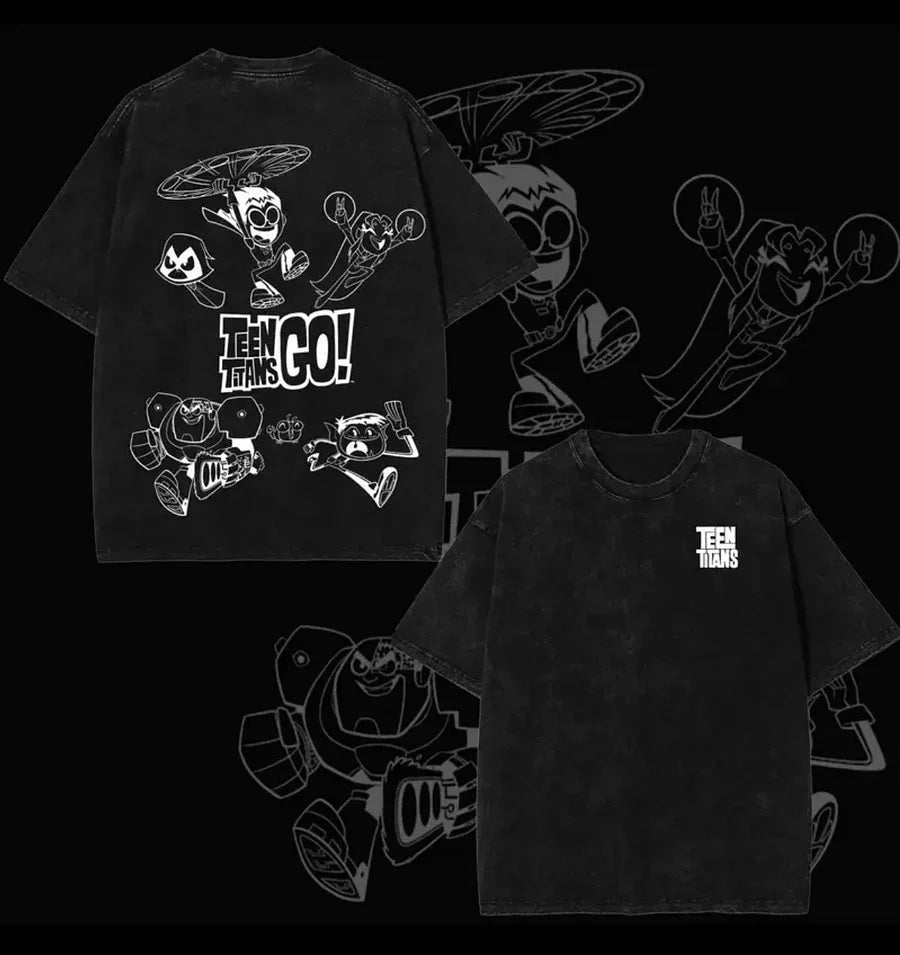Teen Titans Go! Washed T-shirt New Model personality Clothes Year round clothing Oversized Unisex Streetwear Trendy high quality