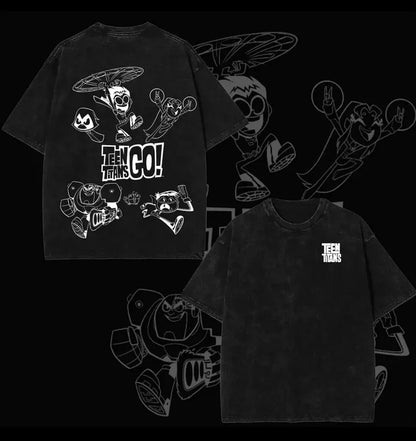 Teen Titans Go! Washed T-shirt New Model personality Clothes Year round clothing Oversized Unisex Streetwear Trendy high quality