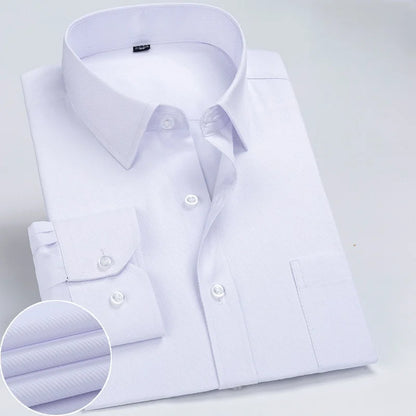 Business Dress Shirt Men's Long-sleeve Autumn Spring Fashion Solid Casual Formal White Work Office Simple Basic Man Clothe S-7XL