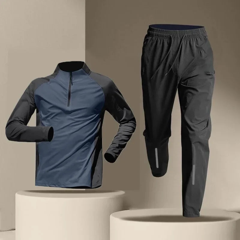 Men's Quick Dry Tracksuits T-shirt Pants Spring Autumn Stand Collar Long Sleeve Breathable Sports Fitness Training Quality Suits