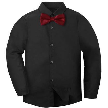 Boys Dress Shirt Kids School Uniform Long Sleeve with Bowtie Formal Gentleman Gift Perform Ceremony Clothes White 6 to 14 years