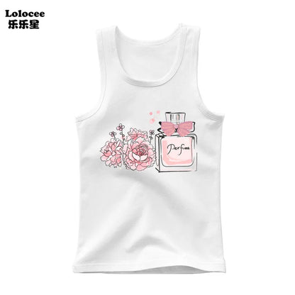 Girls Perfume Floral Singlet Cotton Underwear Summer Children Pink Tank Tops Toddler Kids Sleeveless T-shirt