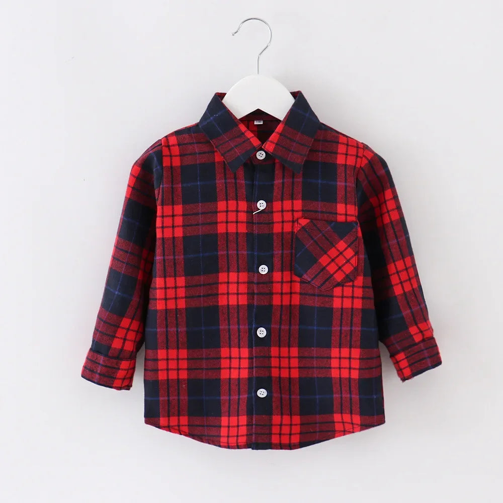 Shirts for Boys Spring Autumn Fashion Casual Plaid Blouse School Boys Clothes Long Sleeve Brushed Shirt Teen Children Clothes