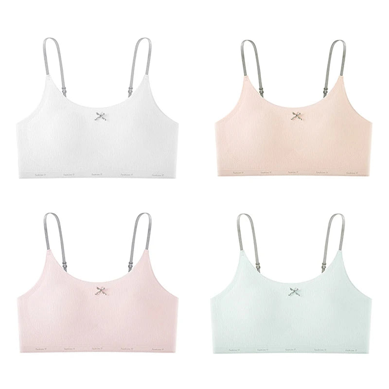 4pcs Girls Underwear Top for Girl Ice Silk Seamless Tank Top Fixed Cup Anti-Slip Off Puberty Student Girls Bodices Girls Bras