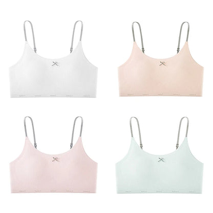 4pcs Girls Underwear Top for Girl Ice Silk Seamless Tank Top Fixed Cup Anti-Slip Off Puberty Student Girls Bodices Girls Bras