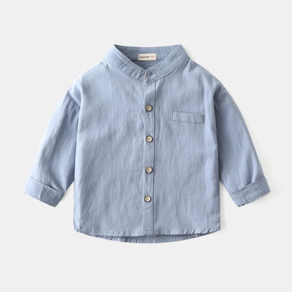 Boys Clothes Baby Boy Shirt Buttons Soft Cotton Kids Blouse Boutique Infantil 1 to 2 3 4 5 6 7 Yrs Casual White Blue Yellow Tops