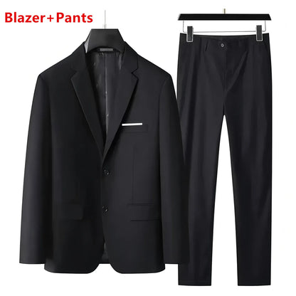 Suit (Blazer+ Vest + Trousers) Men's Fashionable Gentleman Business British Style Solid-color Banquet Host Casual Wedding Suit