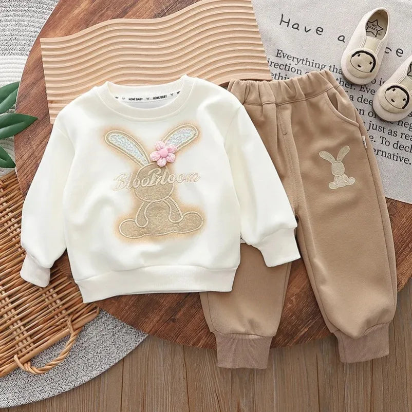 Baby girl spring clothes New Children's Cartoon Rabbit Long-Sleeved Sweater Two-Piece Spring and Autumn Children'