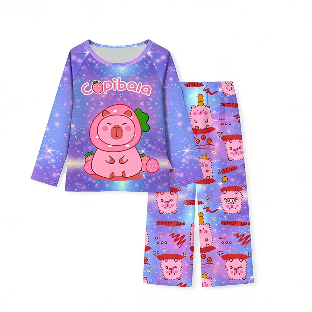 Boys Girls Pajamas Sets Kids Toddler 3 to 4 5 6 7 8 9 10 11 12 Years Capybara Pink Brown Long Sleeve Pyjamas Children's Clothing