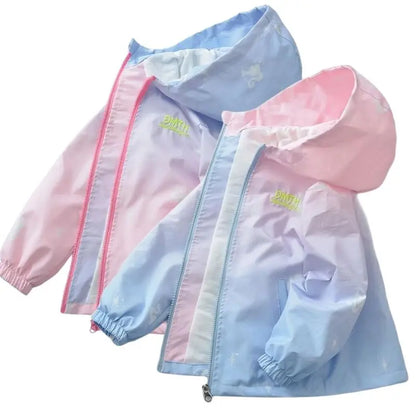 2023 Teenager Girls Jacket Fashion Casual Gradient Hooded Coat Boys Blazer Spring Autumn Windproof Sweet Coats Windbreaker