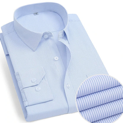 Men's Formal Shirt Long Sleeve  Solid Color Striped Pocket Fashion Business Office Professional Wear Social White Shirt