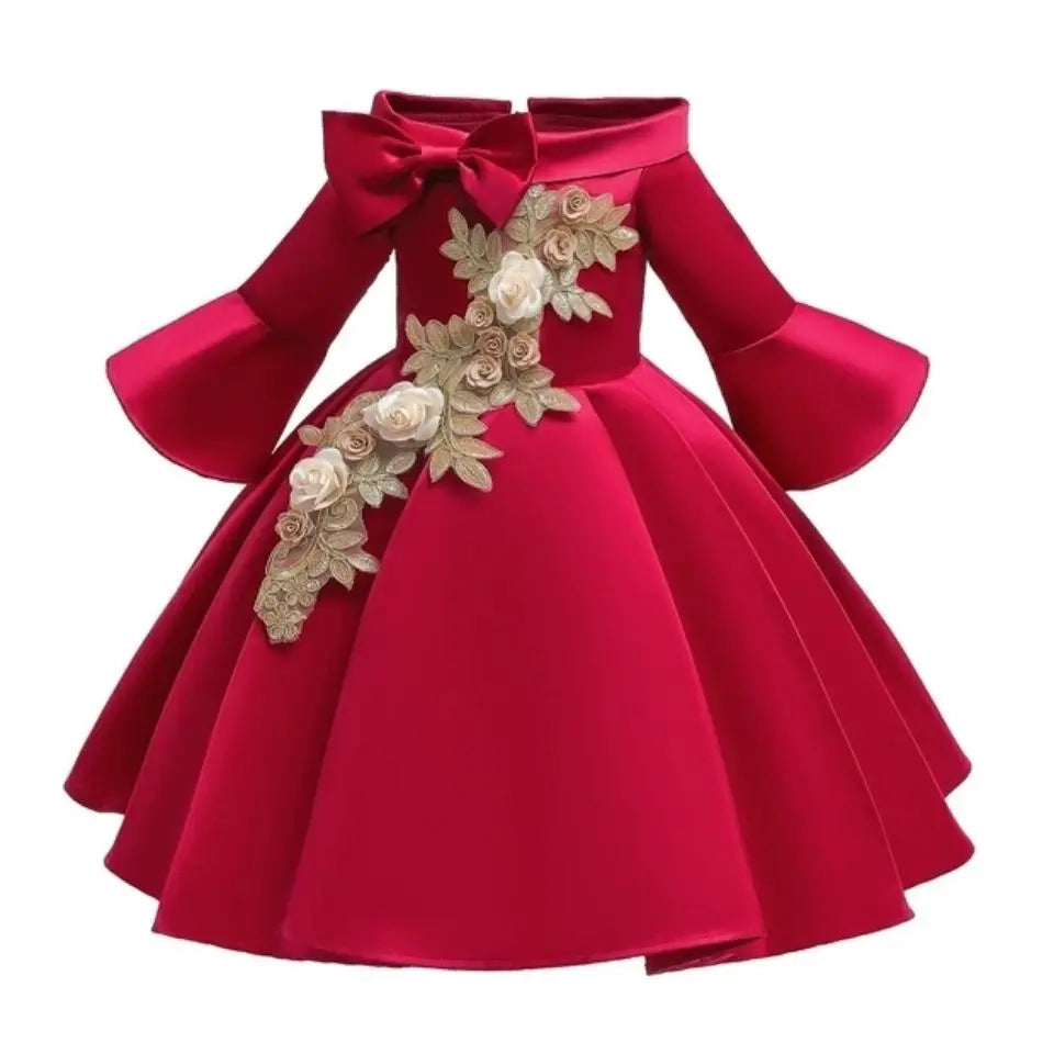 2-10 Yrs Girls Summer Dresses Flower Elegant Kids Princess Party White Dress for Wedding and Birthday Baby Communion Costume