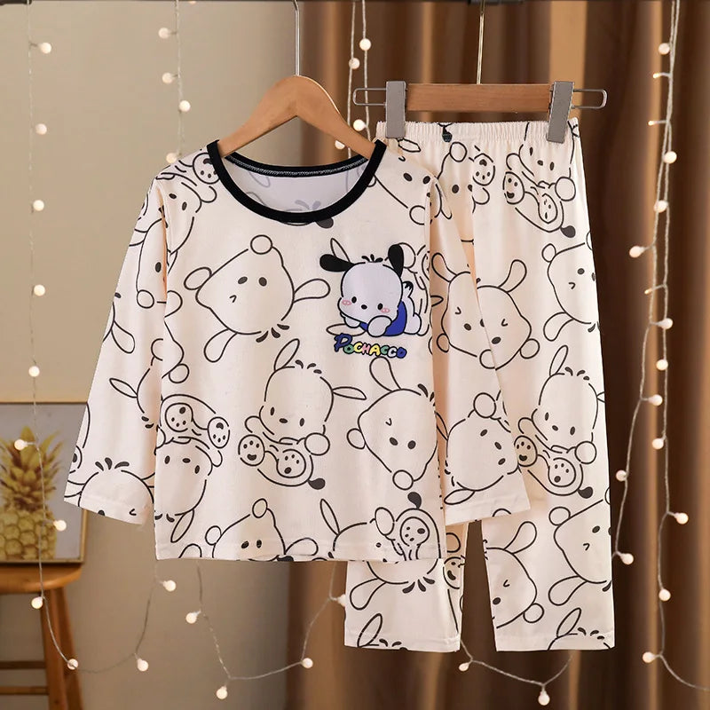 Girls Boys Cartoon Pacha Dog Long Sleeve Pajamas Set, Cozy Spring Autumn Home Fury Wear