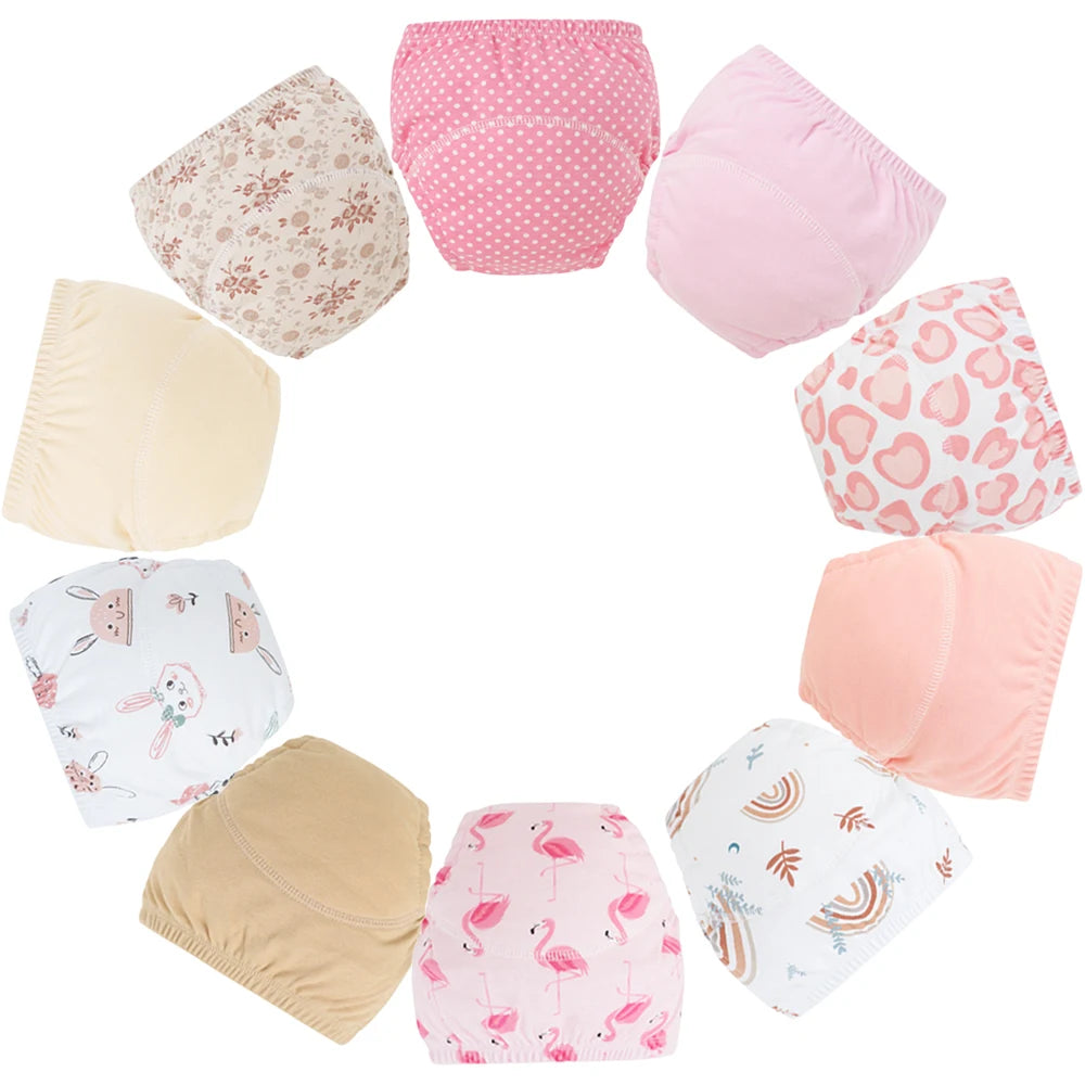 10 Pcs Reusable Baby Training Pants Washable Kids Cloth Diaper Nappies Changing Underwear Infant Toddler Potty Training Panties
