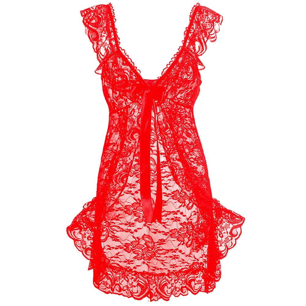 2026 New Women Lingerie Sexy Halter Hollow Out Night Gown Sexy Lingerie Porno Costume Transparent Sexy Underwear Women Nightwear