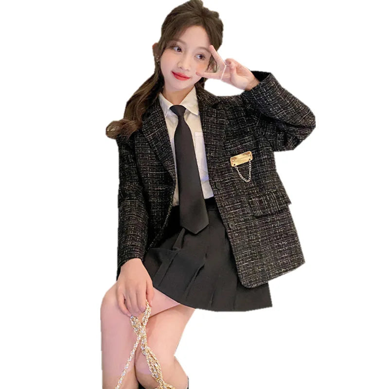 Teenage Girls Elegant Blazer Jackets New Arrivals 2025 Spring England Style Suits Tops High Quality Children Clothes Coats 5-14Y