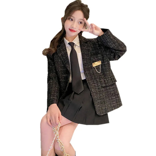 Teenage Girls Elegant Blazer Jackets New Arrivals 2025 Spring England Style Suits Tops High Quality Children Clothes Coats 5-14Y