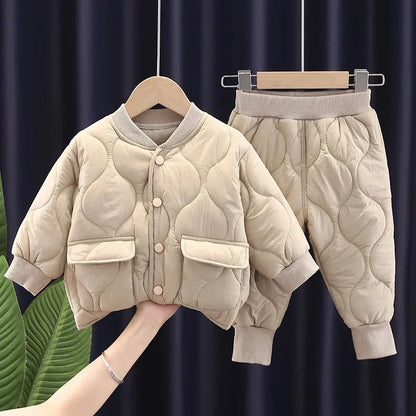 Baby Boys Clothes Full Sleeve Solid Parkas Pants 2pcs/set Toddler Costume Infant Jacket Kids Sportswear Girl Solid Casual Warm