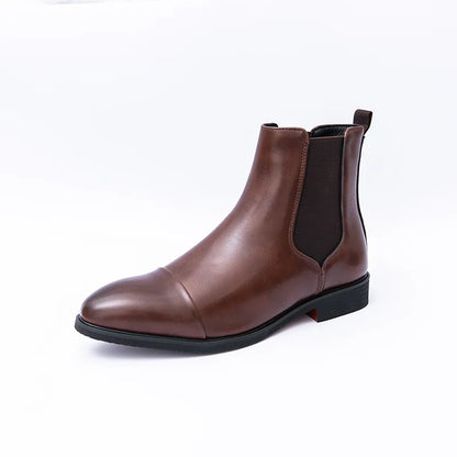 Men's Boots Business Ankle Boots Red Sole Pointed Toe Dress Boots British High Top Leather Shoes Slip-On Casual Men Chelsea Boot