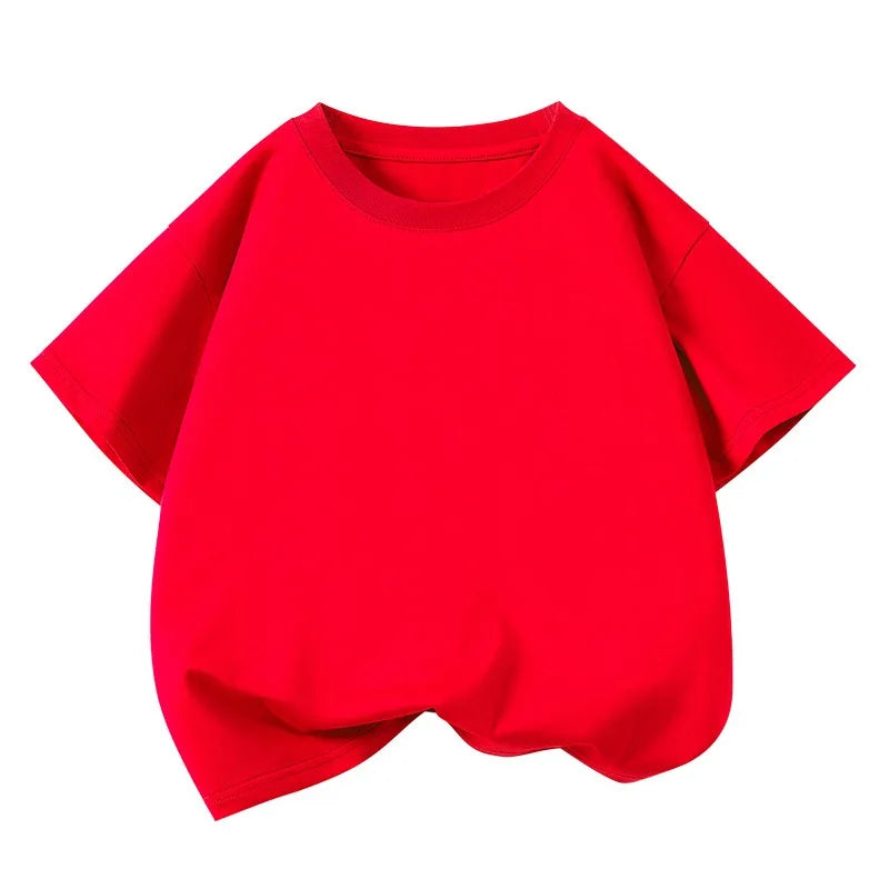 Girls Boys Short Sleeve T Shirts Kids Pure Cotton Summer Oversized Tops Children Teens Solid Casual Crewneck Basic Tees 3-14Y