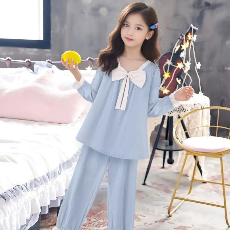 Girls Pajamas Spring Autumn Thin Cotton Yarn Two-piece Girl Princess Style Long-sleeved Suit Children Air-conditioning Clothing
