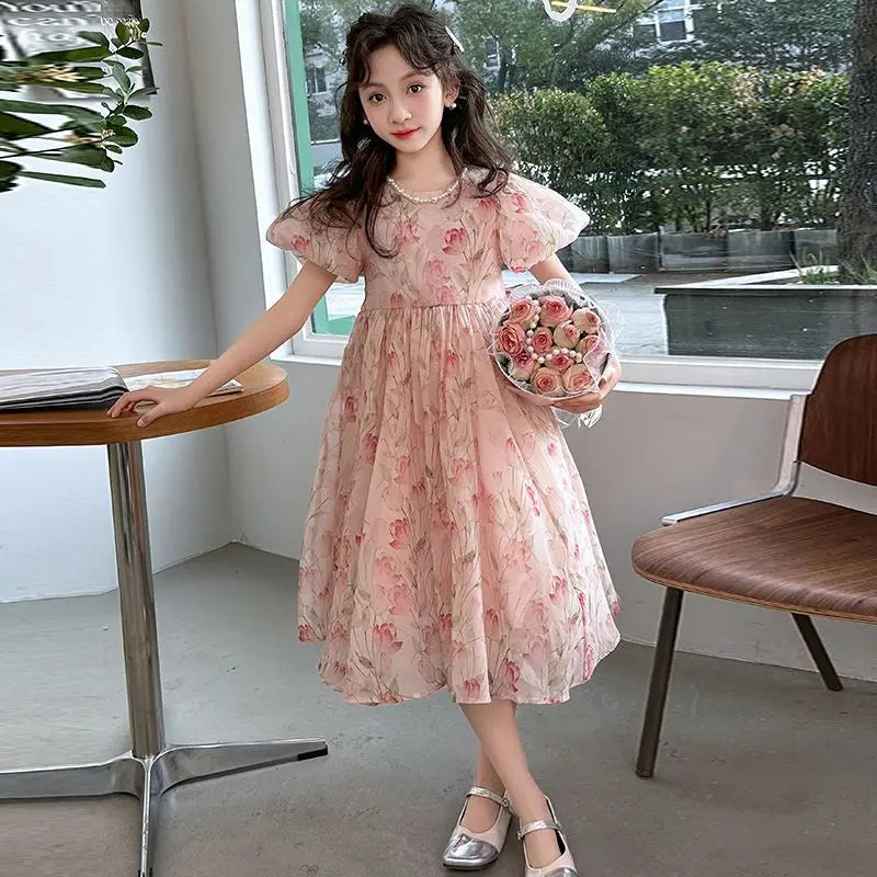 Girls Dress 2025 Summer New Little Kid Western Style Princess Fashion Dress Casual Catwalk Avant-garde Design 10 To 12 Years Old