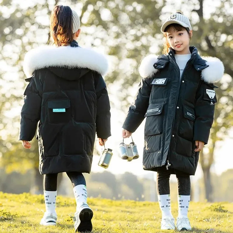 OLEKID 2025 Winter Girls Down Jacket Coat Hooded Thick Warm Teenage Girl Outerwear Coat 5-14 Years Kids Girl Down Jacket Outfit
