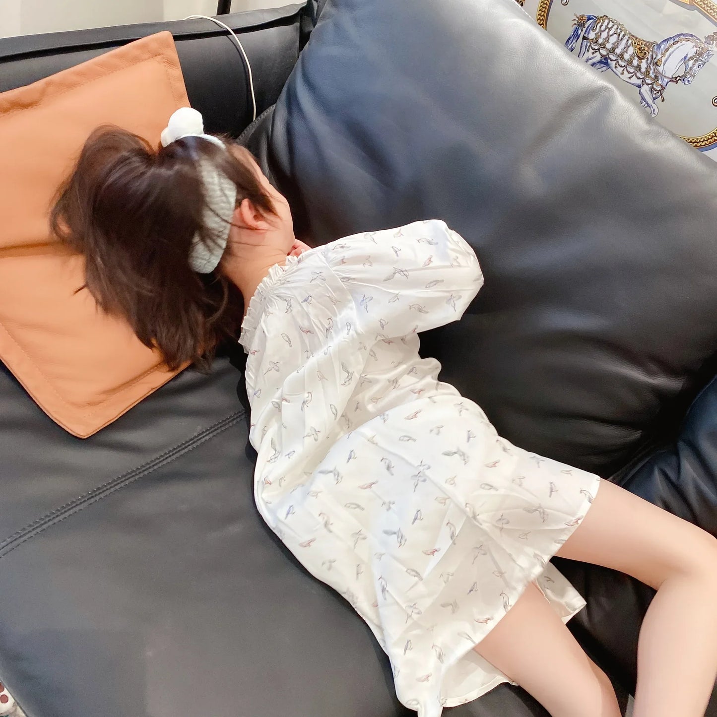 Girls Pajamas Set 2025 Spring And Summer New Blue Lace Lace Children's Home Clothing Cotton Printed Pajamas Children's Clothing