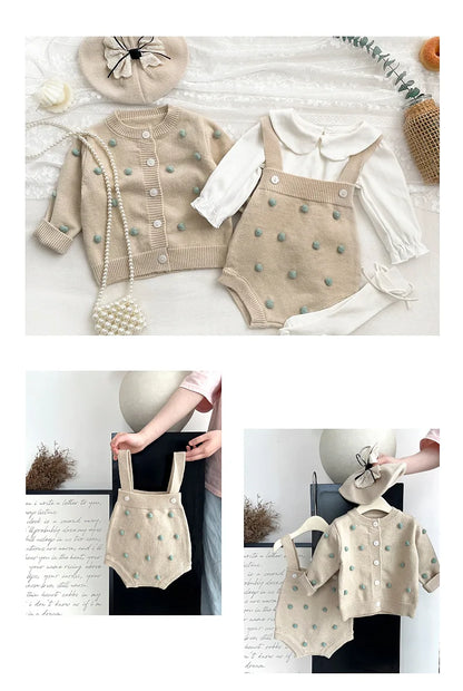 Newborn Baby Girl Clothing Set Spring Autumn Yarn Ball Cardigan Tops+romper Toddler Baby Girl Knitting Clothes Bebe Outfit Set