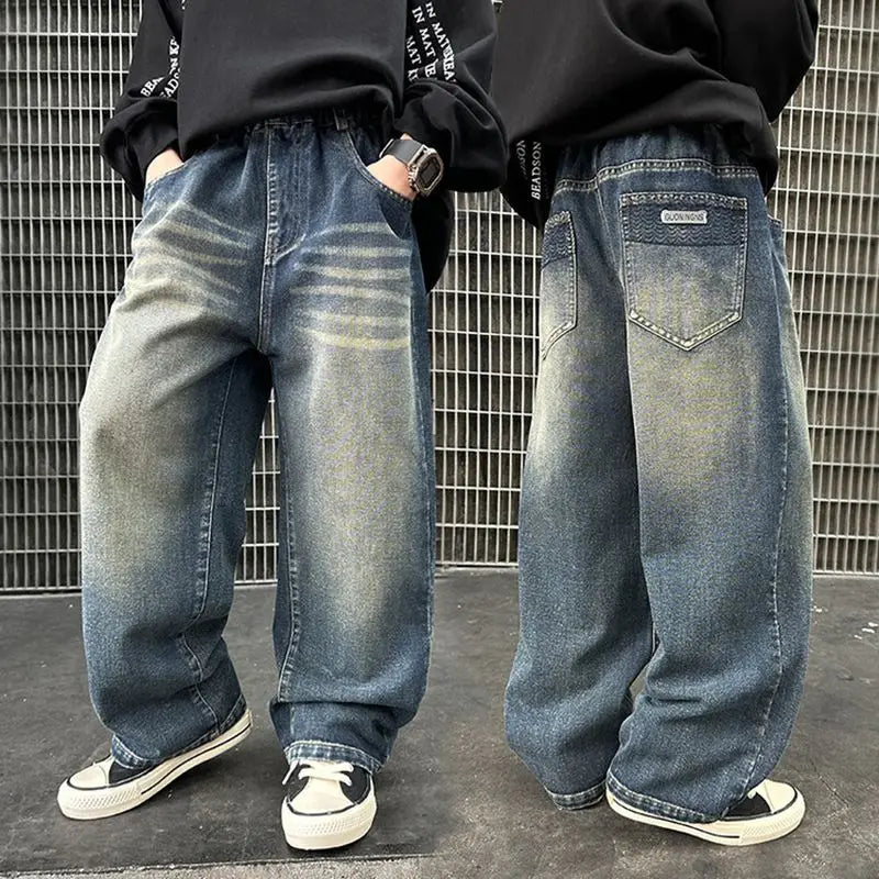 Boy Jeans For Teenage Casual Style Letter Pattern Loose Pants For Children Toddler Kids Clothes 4 6 8 9 10 11 12 13 14 Years