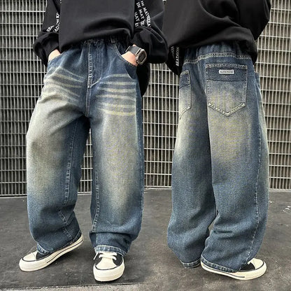 Boy Jeans For Teenage Casual Style Letter Pattern Loose Pants For Children Toddler Kids Clothes 4 6 8 9 10 11 12 13 14 Years