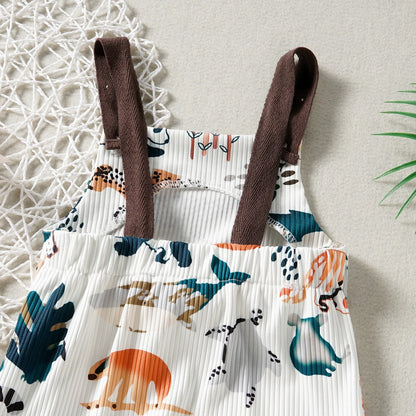 Baby Boys Animal Print Overalls Infant Clothing Jumpsuit with Straps Cute Toddler Outfit