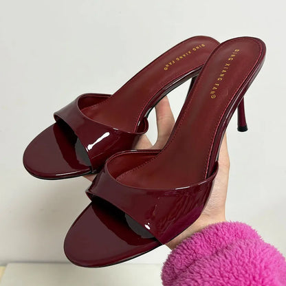 Heeled Footwear Female Slides Women Slippers Summer Spring Fashion Round Toe Ladies Thin Heels Slippers Sandals Pumps Shoes