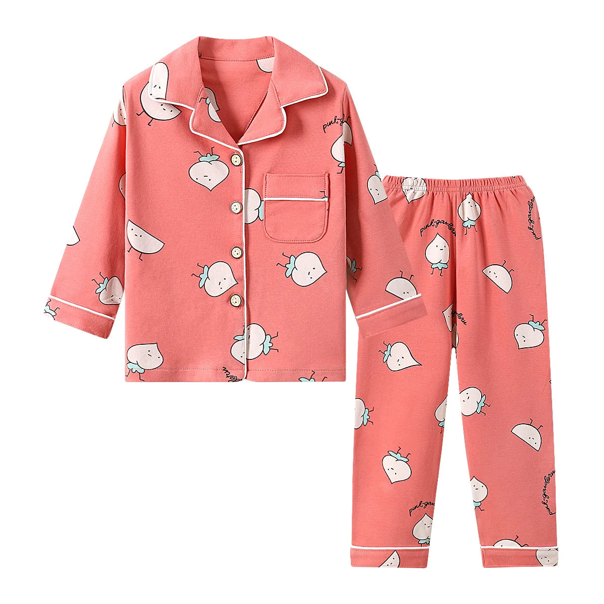 Children's Pajamas Pure Cotton Spring, Autumn and Winter Long-Sleeved Suits Boys and Girls Lapel Pajamas and Pajamas Set Boys Sp